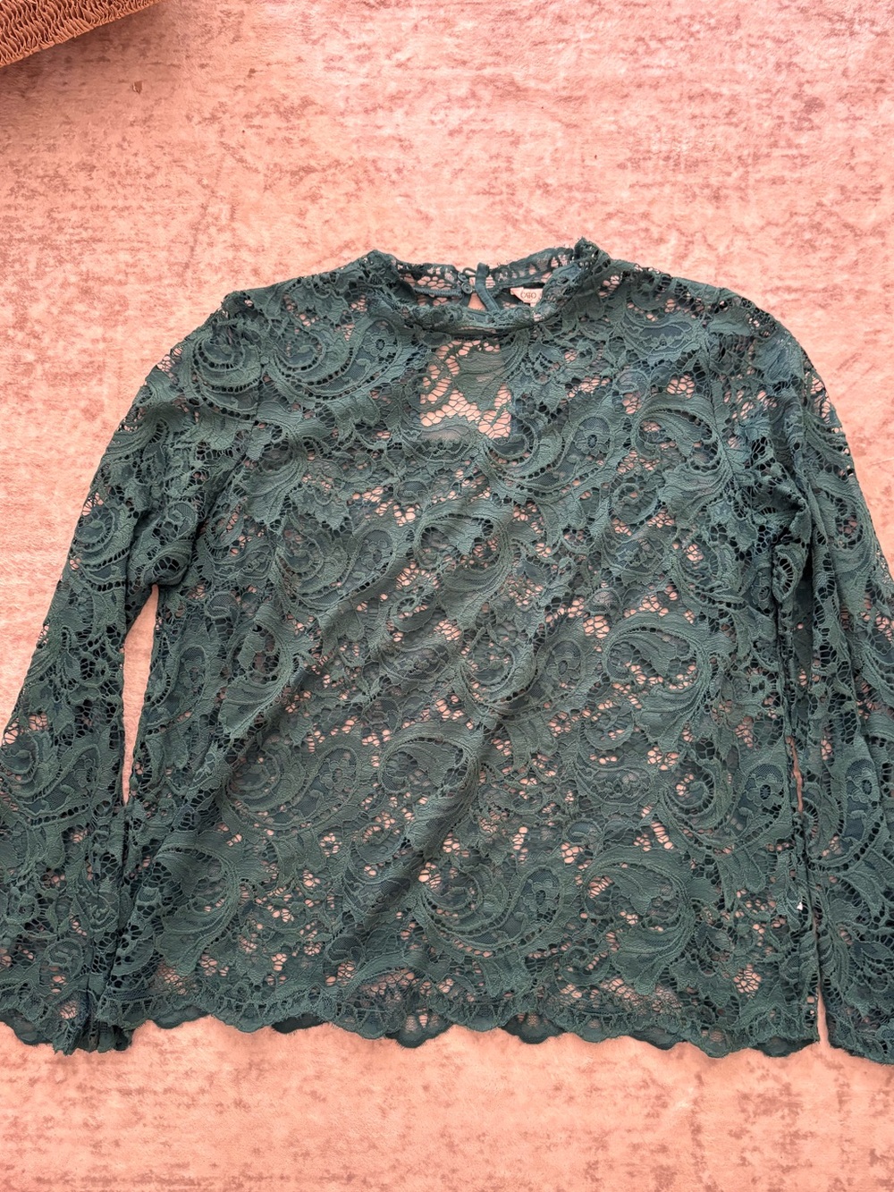 Cato Forest Green Lace Long-Sleeve Blouse